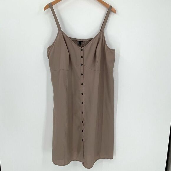 Torrid Mini Linen Button Up Fit Waist Sleeveless Dress Natural Beige Women 1X - Picture 1 of 9